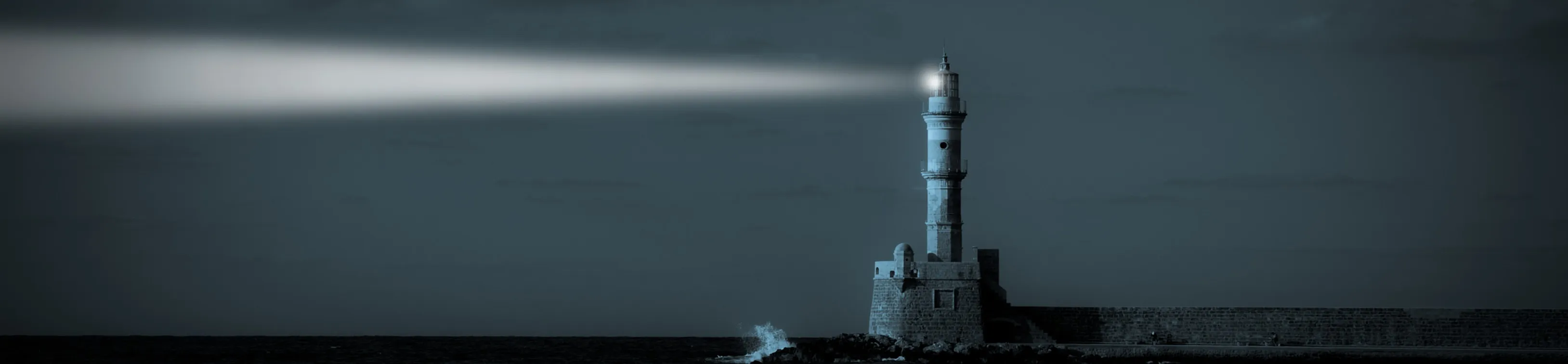 Lighthouse by the sea at dusk, symbolizing guidance and safety