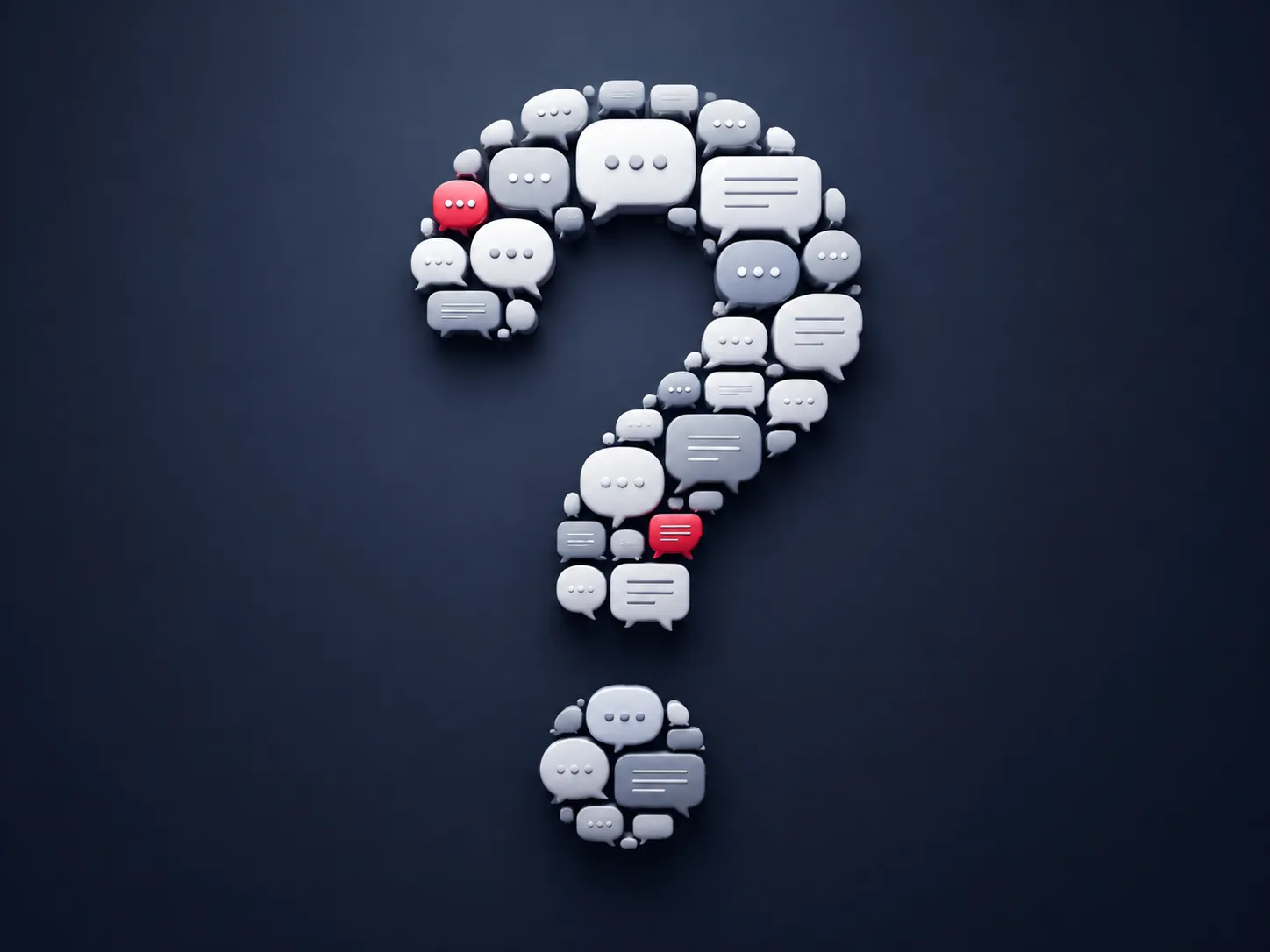 Question mark made of 3D speech bubbles