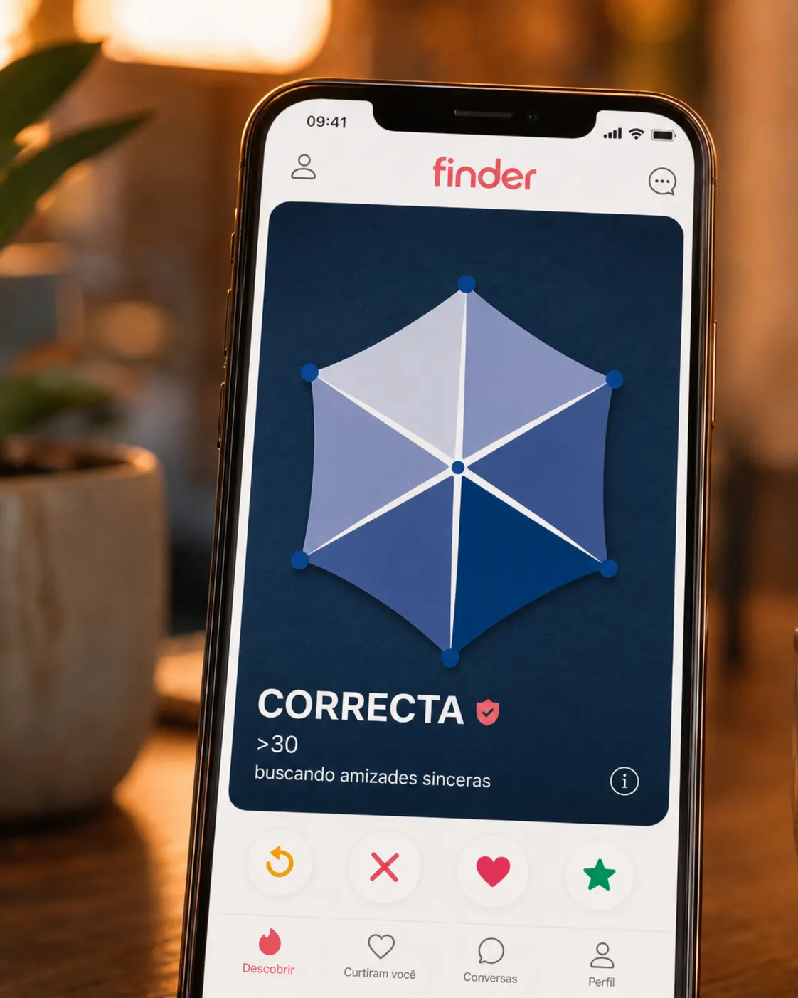 Phone displaying the CORRECTA app with the brand's hexagonal icon highlighted